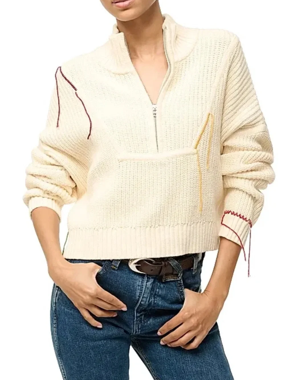 STAUD Cream Cropped Cardigan with Leopard Motif, Size XS, EUC - Picture 4 of 5